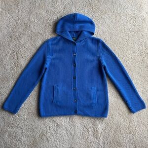 Lauren Ralph Lauren Hooded Cardigan Sweater Blue Knit Cotton Women M